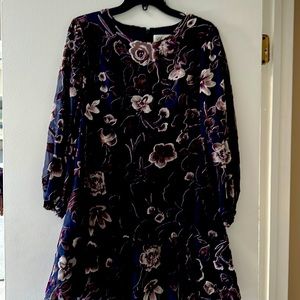 Eliza j burn out floral velvet drop torso flounce dress